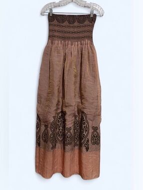 Anthropologie Lapis Strapless Boho Maxi Dreas in Dusty coral  Rose with Brown